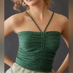 Ruched Strapless Tank Top with Spaghetti Halter in Forest Green